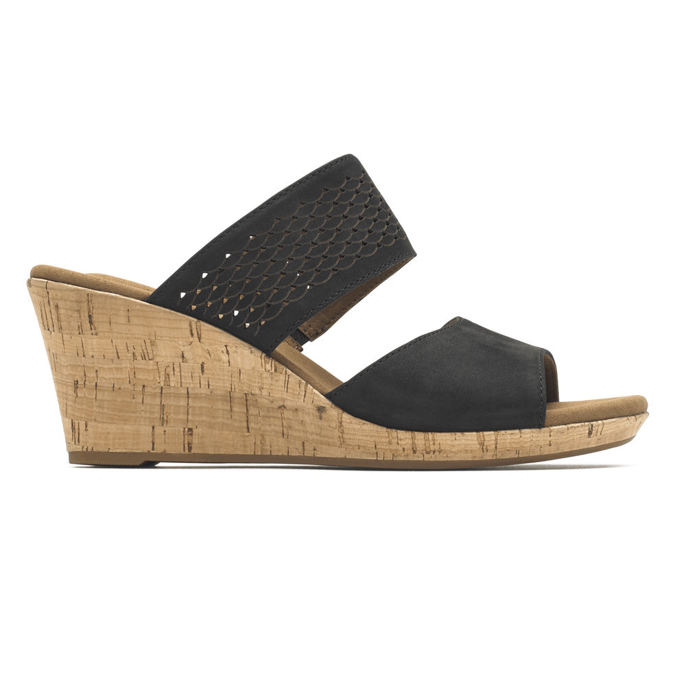 Rockport Sandaler Dam Svarta - Briah Double Band Slip-On Wedge - KYQLE7085